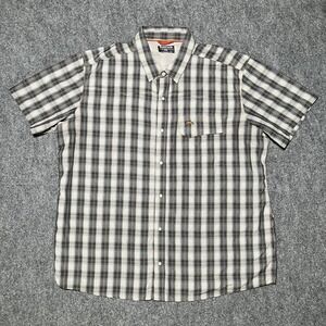 Simms Pearl Snap Vented Fishing Shirt XXL Short Sleeve Plaid Button Up Men Gray